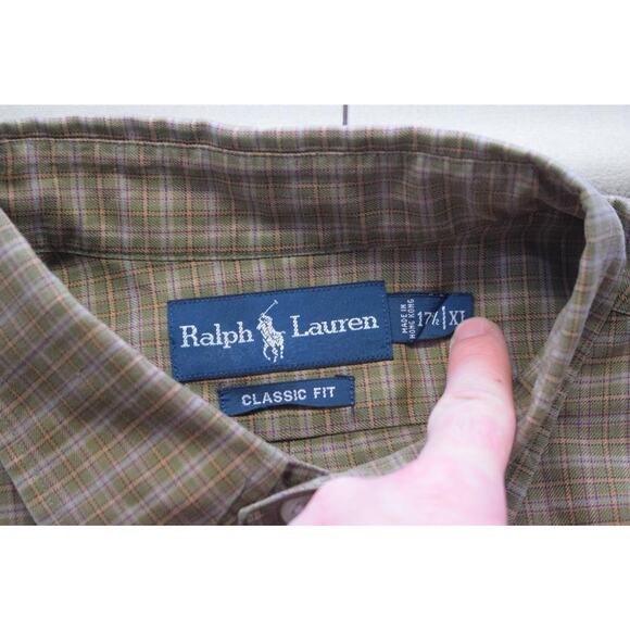 Polo Ralph Lauren Dress Shirt Classic Long Sleeve Plaid Mens Size 17.5 XL - Picture 7 of 8